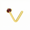 9K Gold Claw-Set Garnet Natural Stone L-Bend Nose Stud