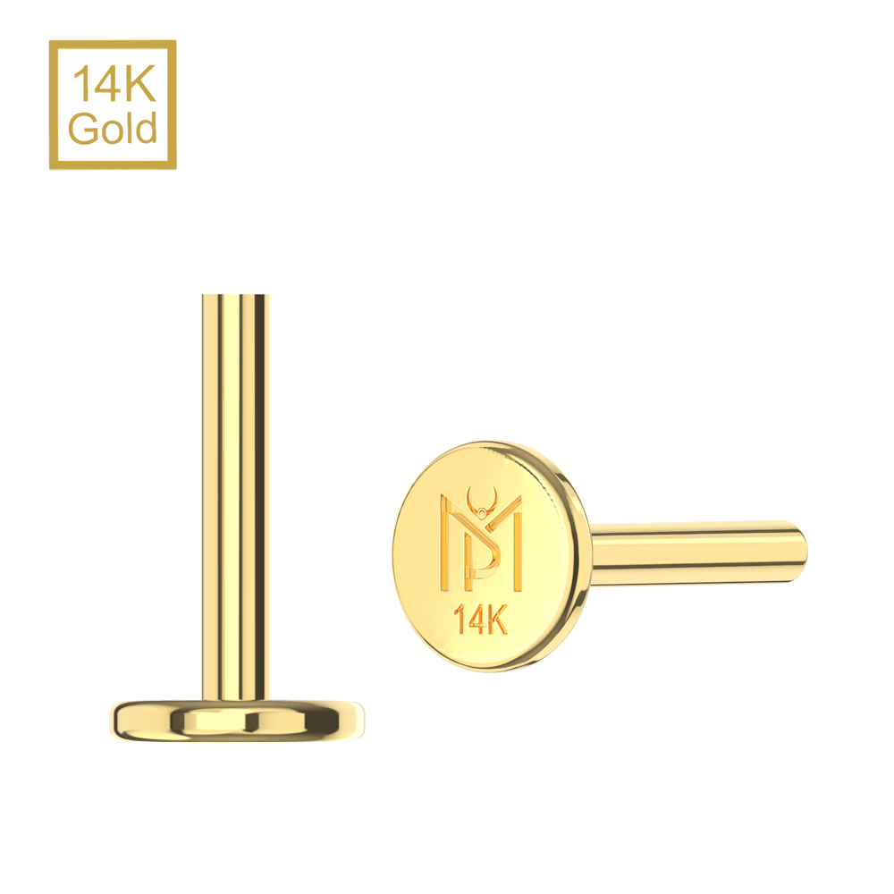 14K Gold Internal Thread Flatback Labret Bar