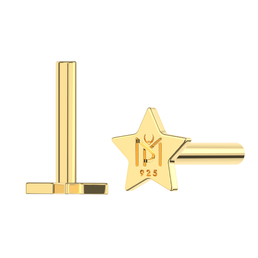 925 Sterling Silver Push-Fit Star Back Labret Bar