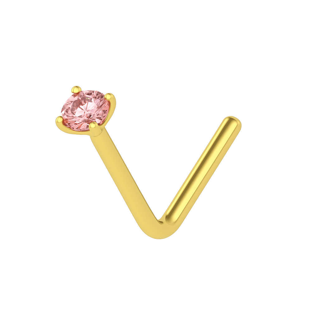 14K Gold Crystal Jewelled in Prong Setting L Bend Nose Stud