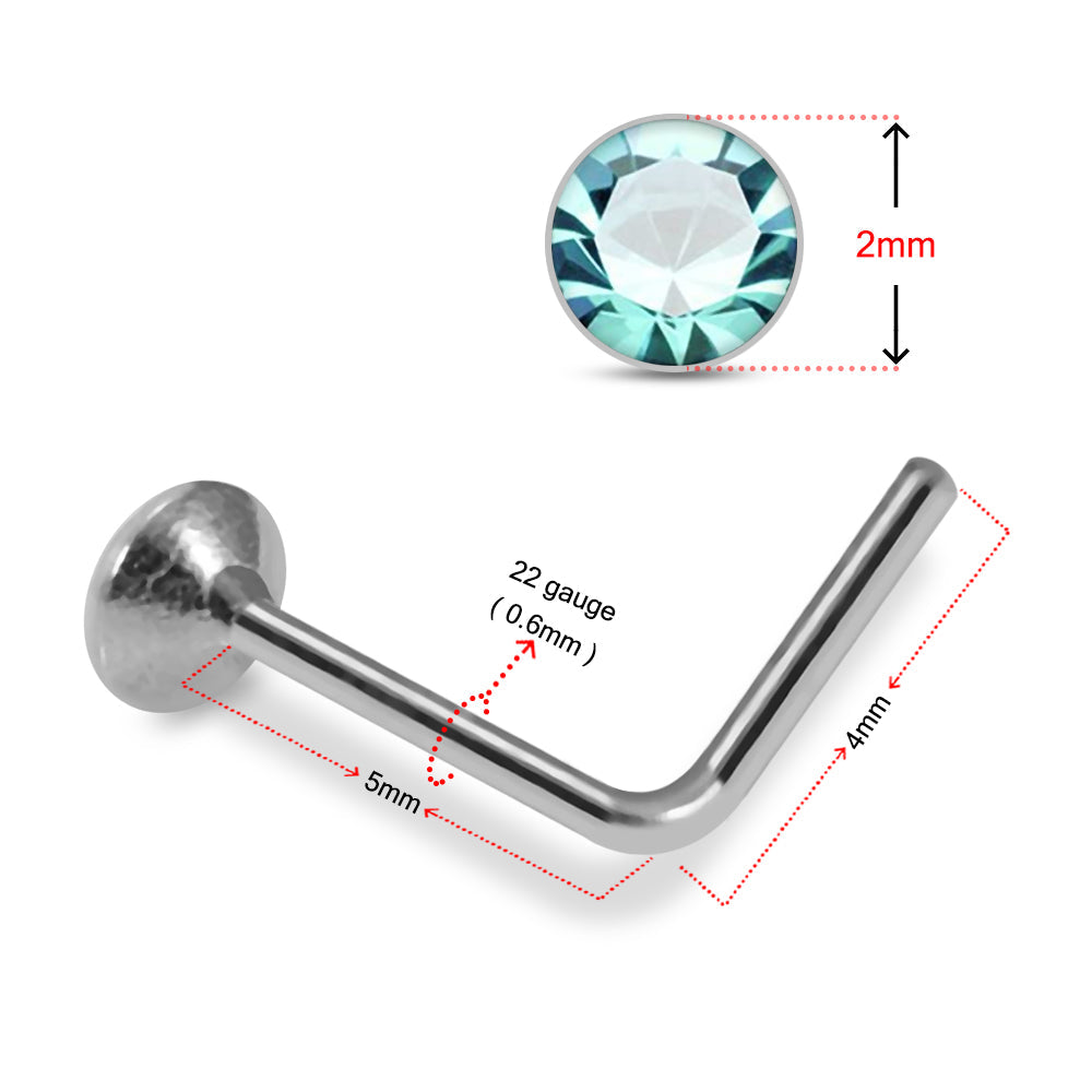 925 Sterling Silver 10pcs 2mm Glued Round CZ L-Bend Nose Stud Box