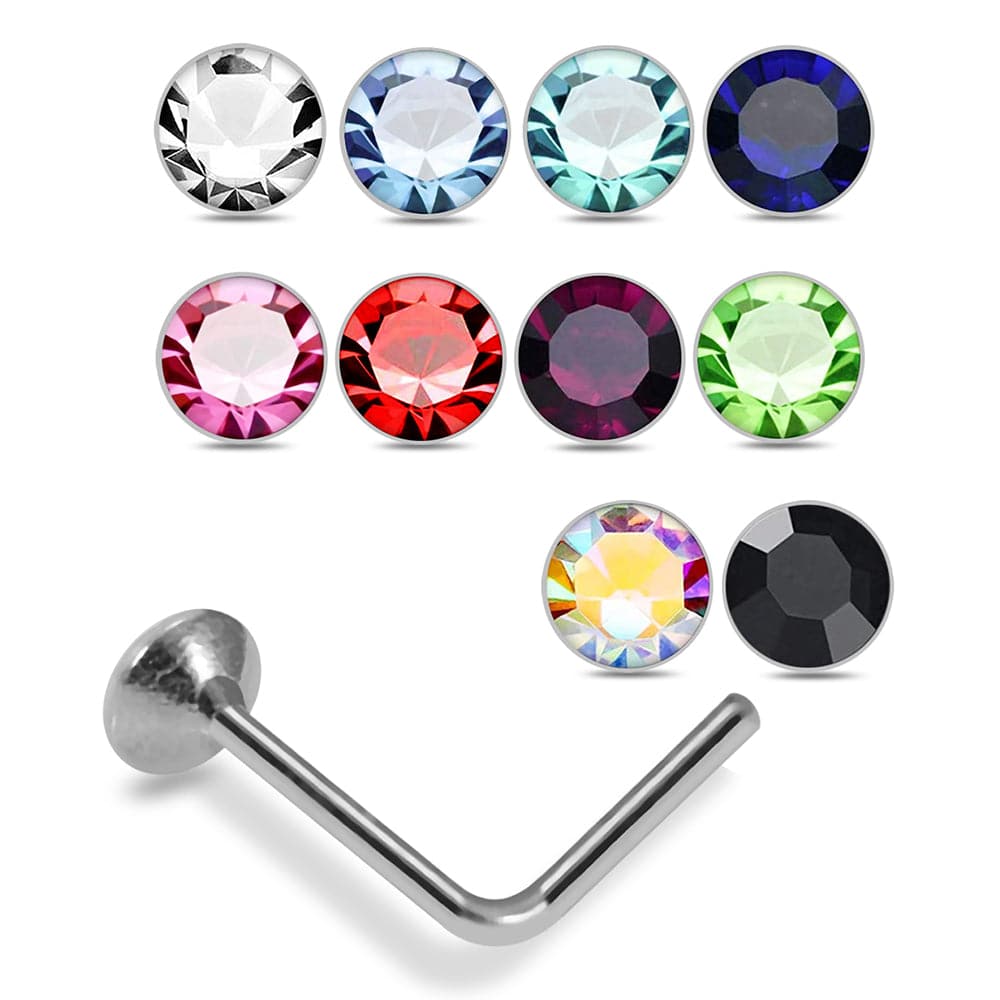 925 Sterling Silver 10pcs 2mm Glued Round CZ L-Bend Nose Stud Box