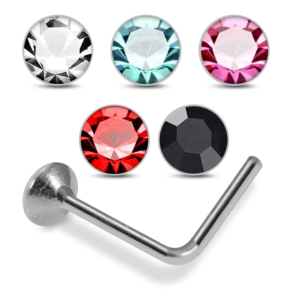 925 Sterling Silver 5pcs 2mm Glued Round CZ L-Bend Nose Stud Box
