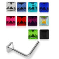 925 Sterling Silver 10pcs Square CZ Jewelled L-Bend Nose Stud Box