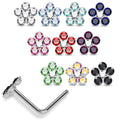 925 Sterling Silver 10pcs Jewelled Floral Flower L-Bend Nose Stud Box