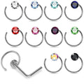925 Sterling Silver 10pcs CZ Jewelled Coil Design L-Bend Nose Stud Box