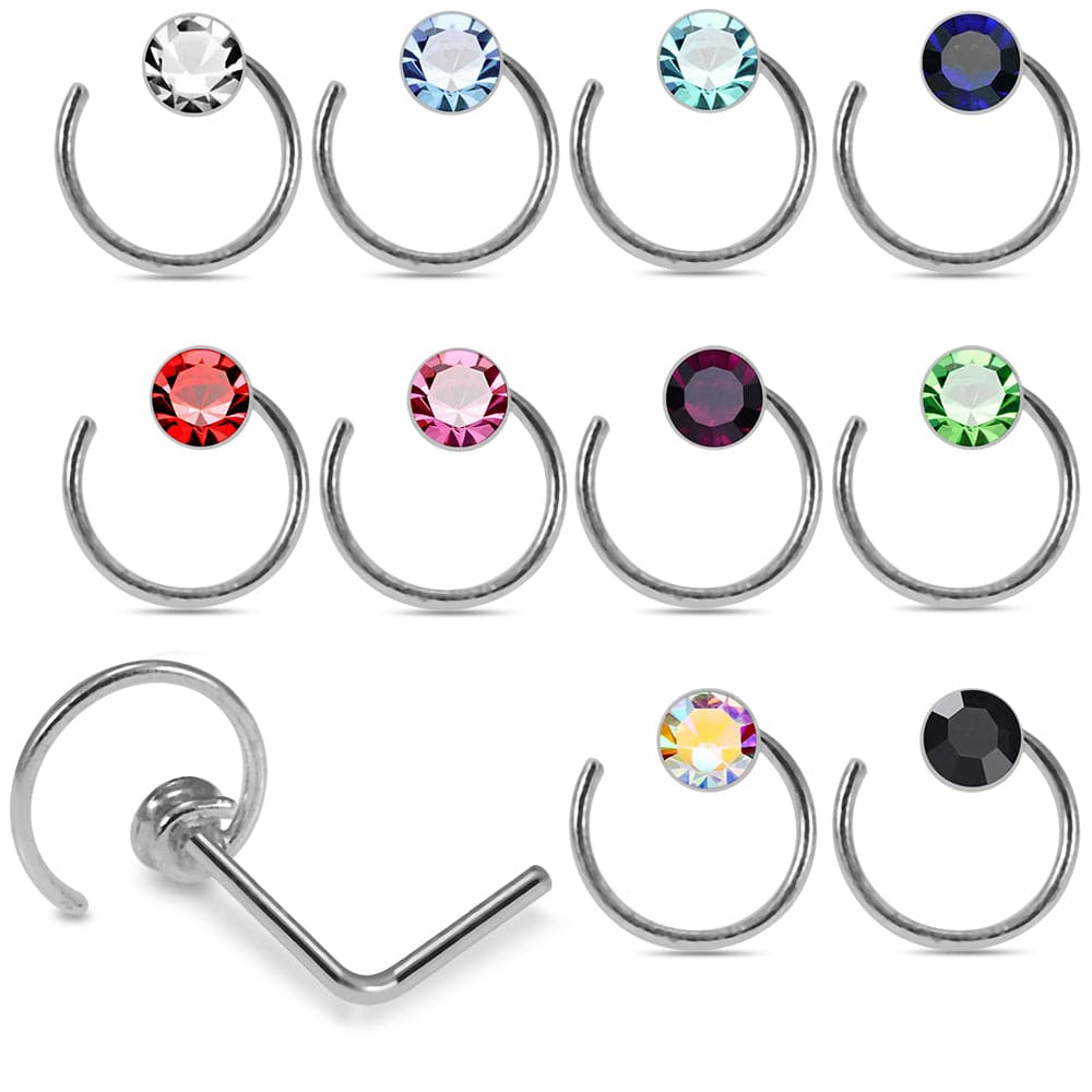 925 Sterling Silver 10pcs CZ Jewelled Coil Design L-Bend Nose Stud Box