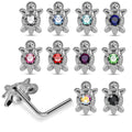 925 Sterling Silver 10pcs CZ Jewelled Turtle L-Bend Nose Stud Box