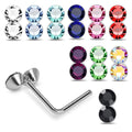 925 Sterling Silver 10pcs Double CZ Jewelled L-Bend Nose Stud Box