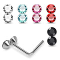 925 Sterling Silver 5pcs Double CZ Jewelled L-Bend Nose Stud Box