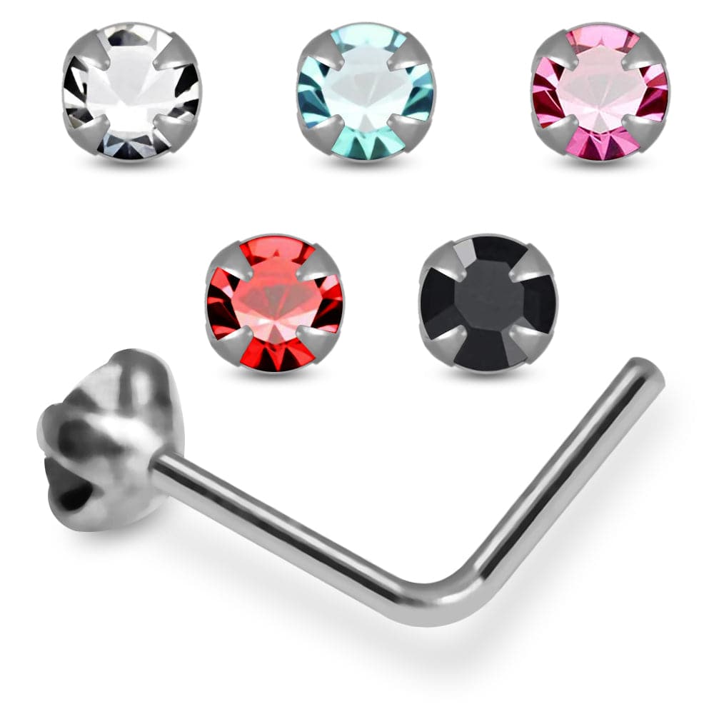 925 Sterling Silver 5pcs 2mm CZ Jewelled L-Bend Nose Stud Box