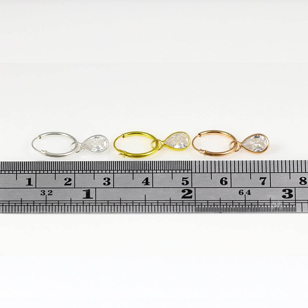 925 Sterling Silver Tear Drop CZ Dangling Fashion Hoop Earring