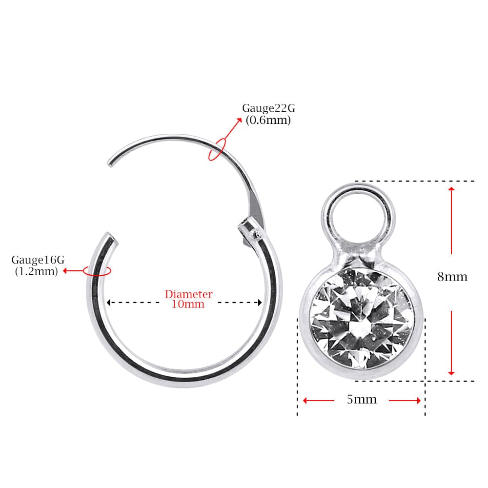 925 Sterling Silver Round CZ Dangling Fashion Hoop Earring