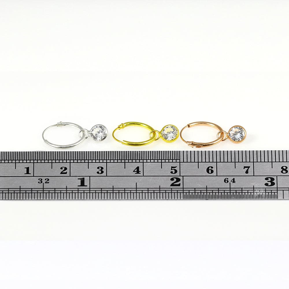 925 Sterling Silver Round CZ Dangling Fashion Hoop Earring