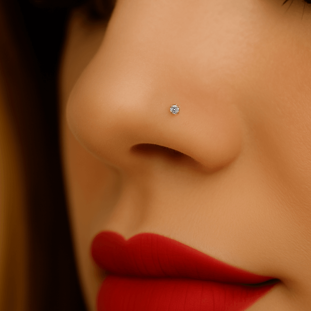 9K Gold L-Shaped Genuine Crystal Nose Stud