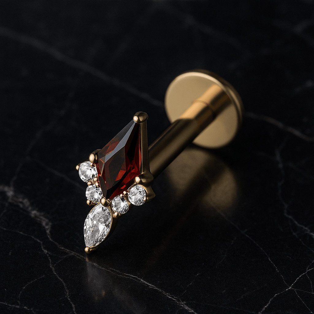 G23 Titanium Garnet Red Marquis and CZ Cluster Labret