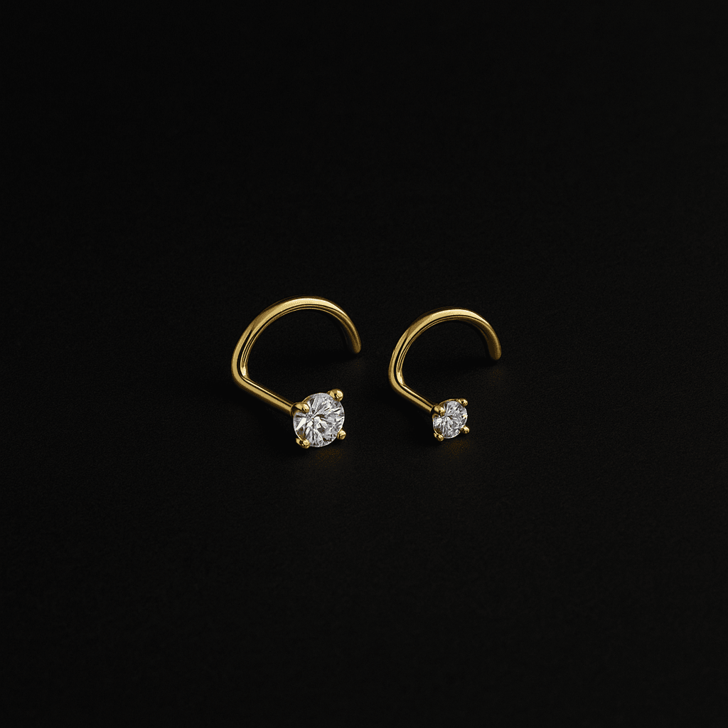 14K Gold Claw-Set Moissanite Stone Screw Nose Stud