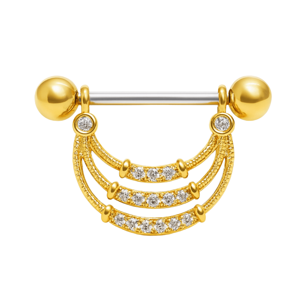 316L Surgical Steel Micro Jewelled Tri Rope Nipple Bar