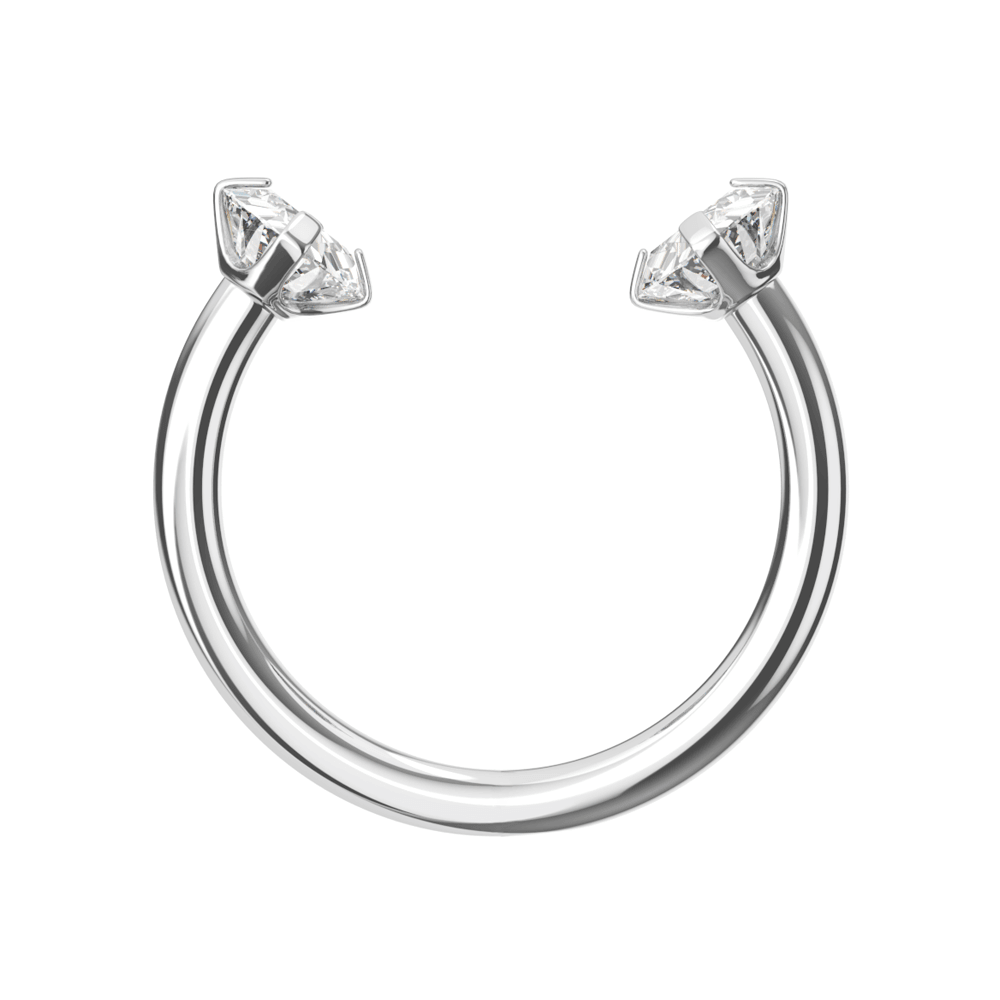 316L Surgical Steel Circular Barbell with Double Prong-Set CZ Gems