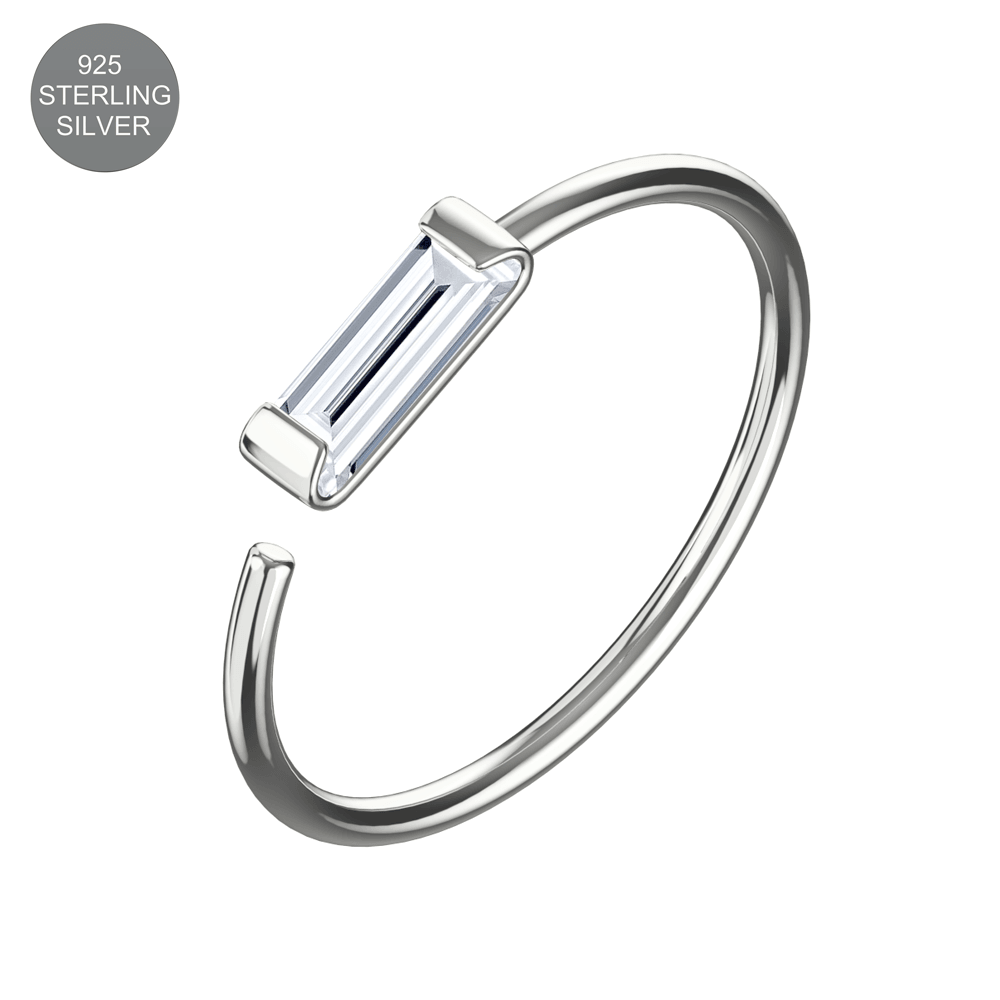 925 Sterling Silver CZ Bar Jewelled Nose Hoop Ring