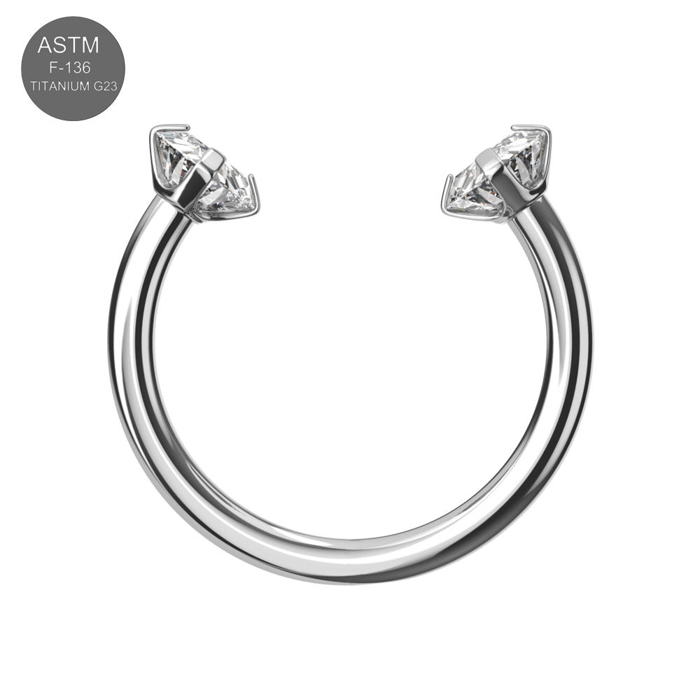 G23 Titanium Circular Barbell with Double Prong-Set CZ Gems
