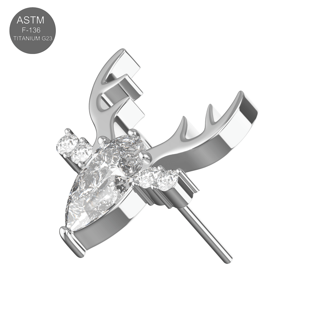 G23 Titanium Clear CZ Jewelled Deer Threadless Pin Top