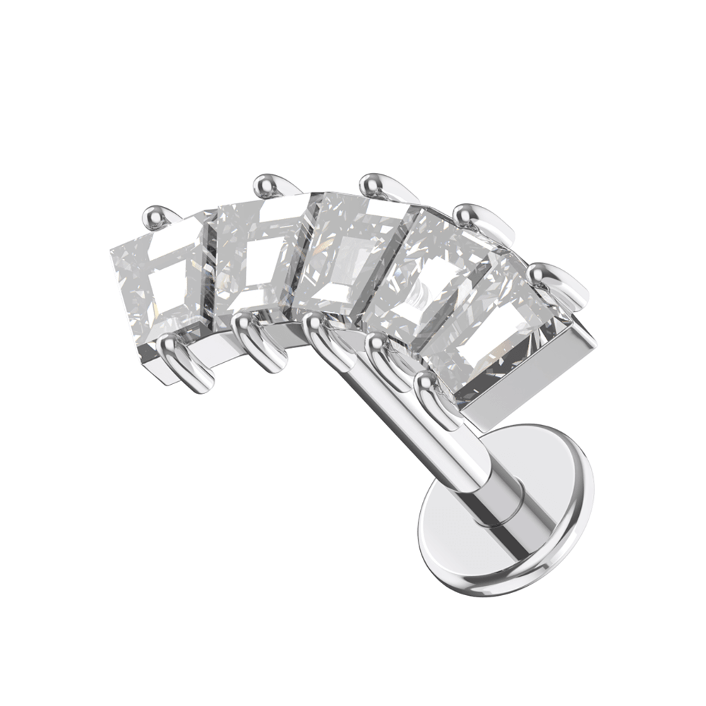 316L Surgical Steel Baguette CZ Jewelled Internally Threaded Flatback Stud