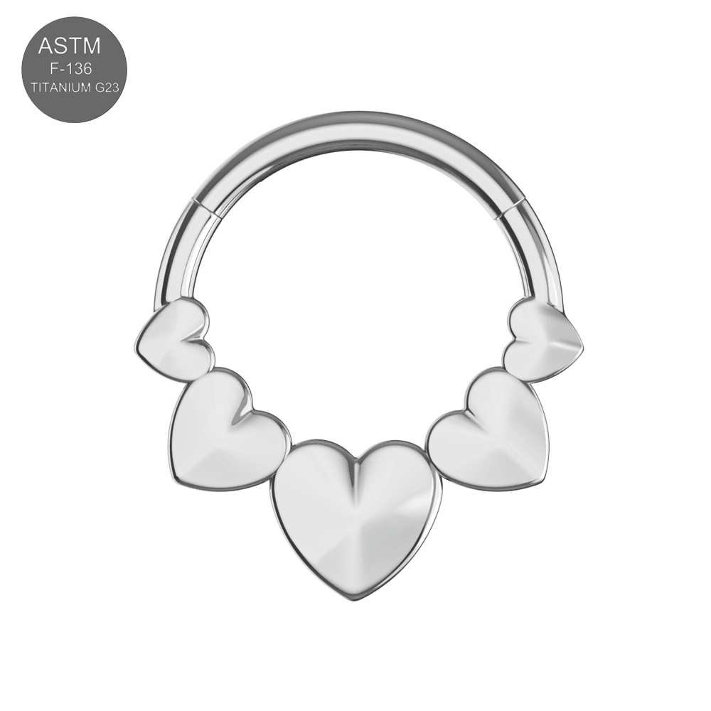 G23 Titanium Connected Hearts Hinged Segment Clicker Ring