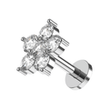 316L Surgical Steel CZ Jewelled Flower Internally Threaded Flatback Stud
