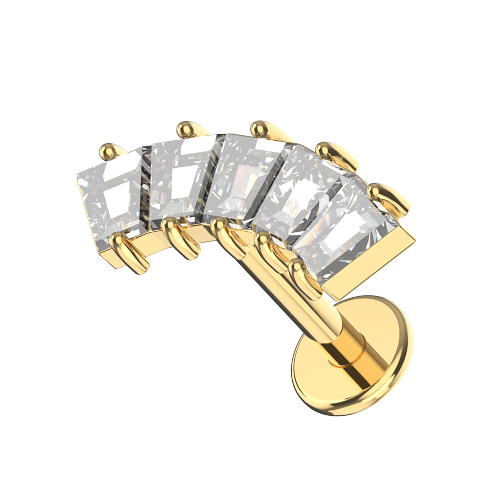 316L Surgical Steel Baguette CZ Jewelled Internally Threaded Flatback Stud