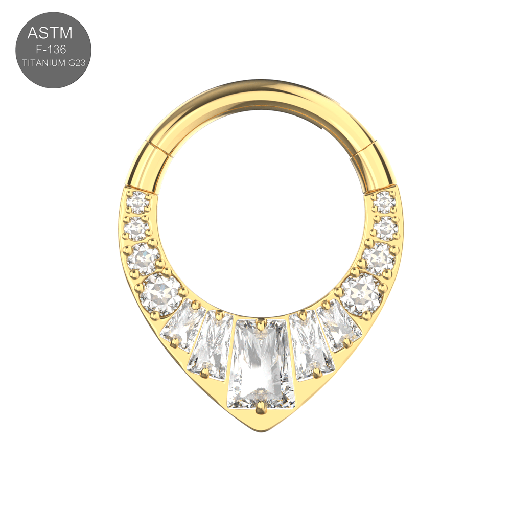 G23 Titanium Teardrop Cubic Zirconia Studded Flat Hinged Segment Clicker Ring