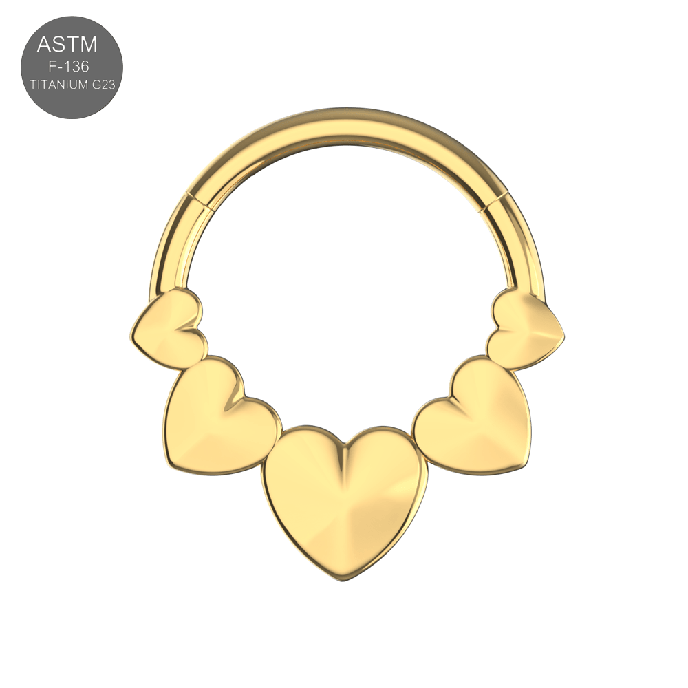 G23 Titanium Connected Hearts Hinged Segment Clicker Ring