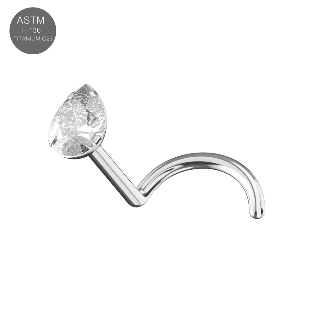 G23 Titanium Teardrop CZ Jewelled Threadless Nose Screw