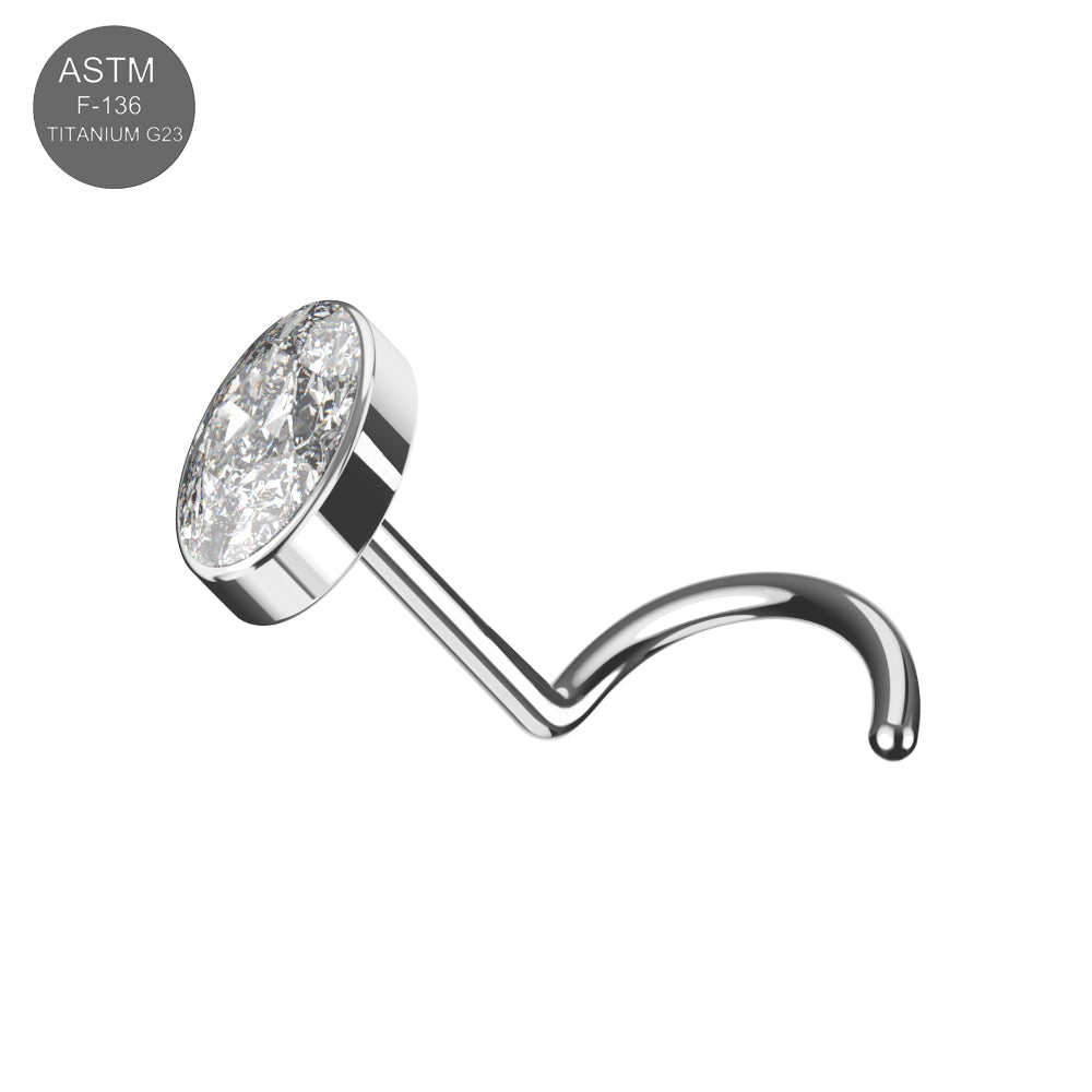 G23 Titanium Oval CZ Jewelled Threadless Nose Screw