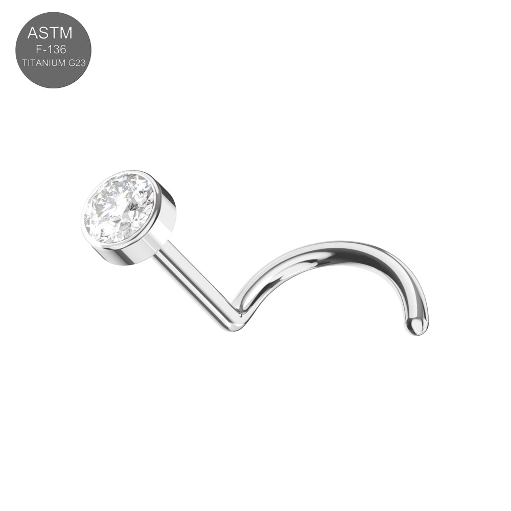 G23 Titanium Round CZ Jewelled Threadless Nose Screw