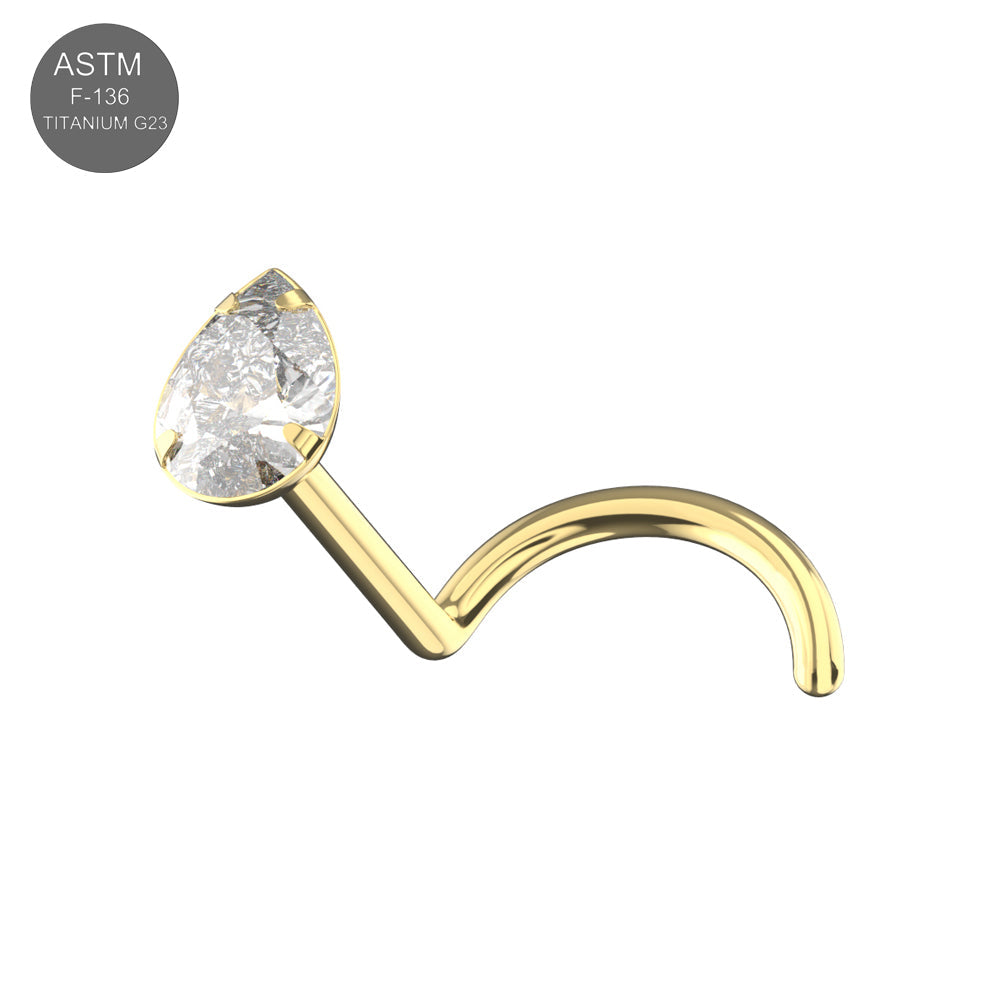 G23 Titanium Teardrop CZ Jewelled Threadless Nose Screw