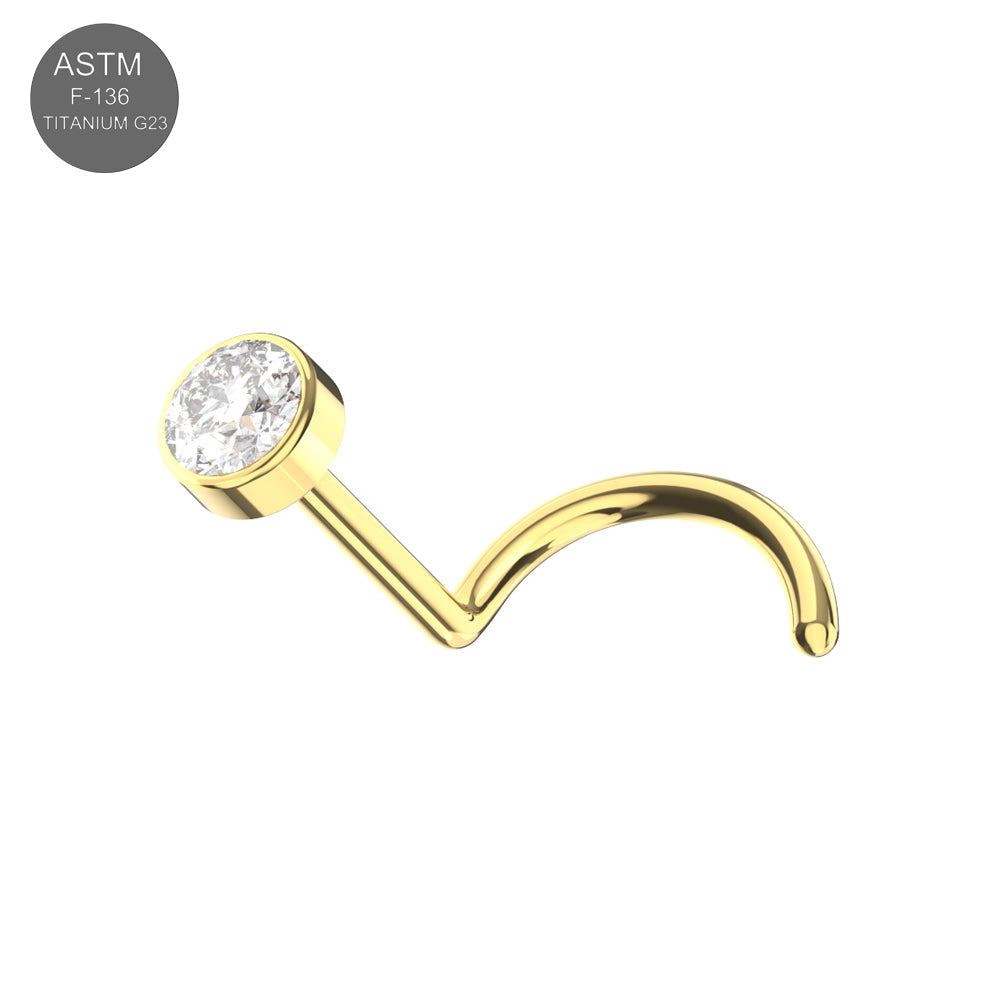 G23 Titanium Round CZ Jewelled Threadless Nose Screw