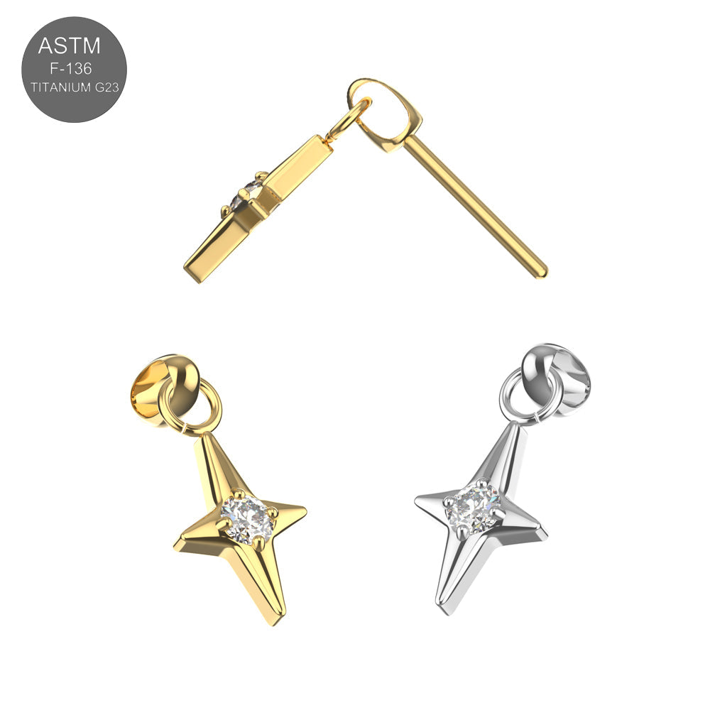 G23 Titanium CZ Jewelled Twinkle Star Drop Threadless Top