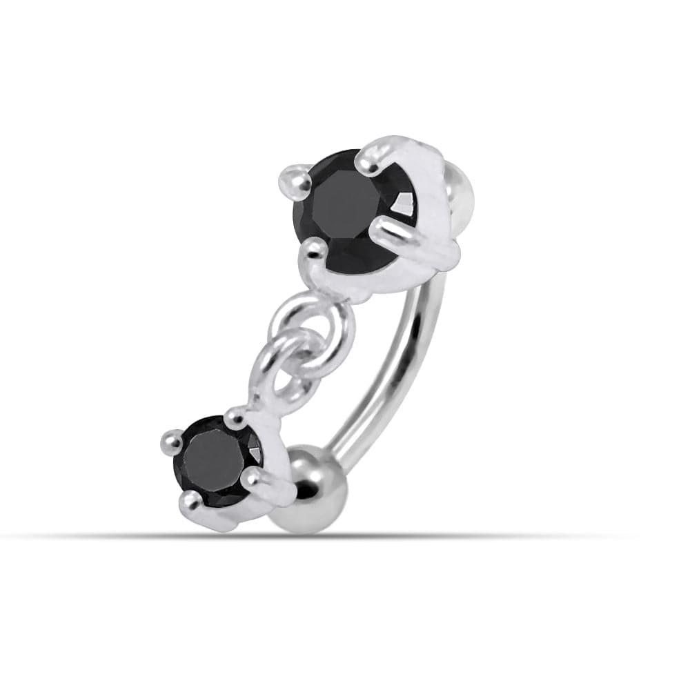 925 Sterling Silver Round CZ Jewelled Dangling Curved Barbell Eyebrow | Rook | Bridge Ring
