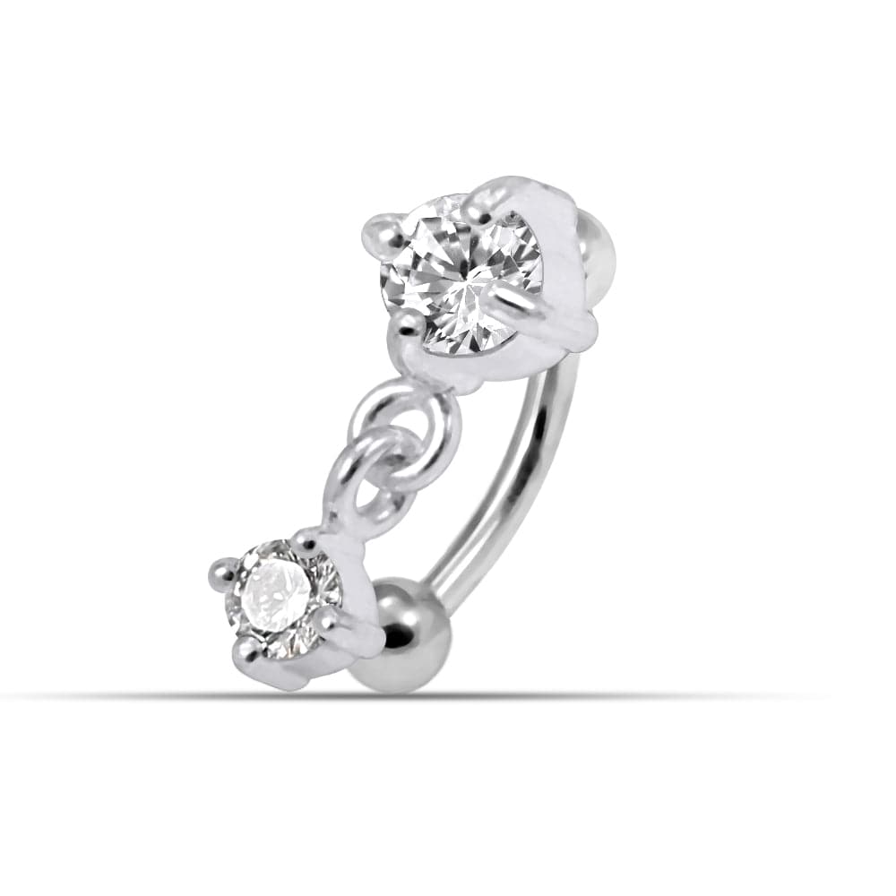 925 Sterling Silver Round CZ Jewelled Dangling Curved Barbell Eyebrow | Rook | Bridge Ring