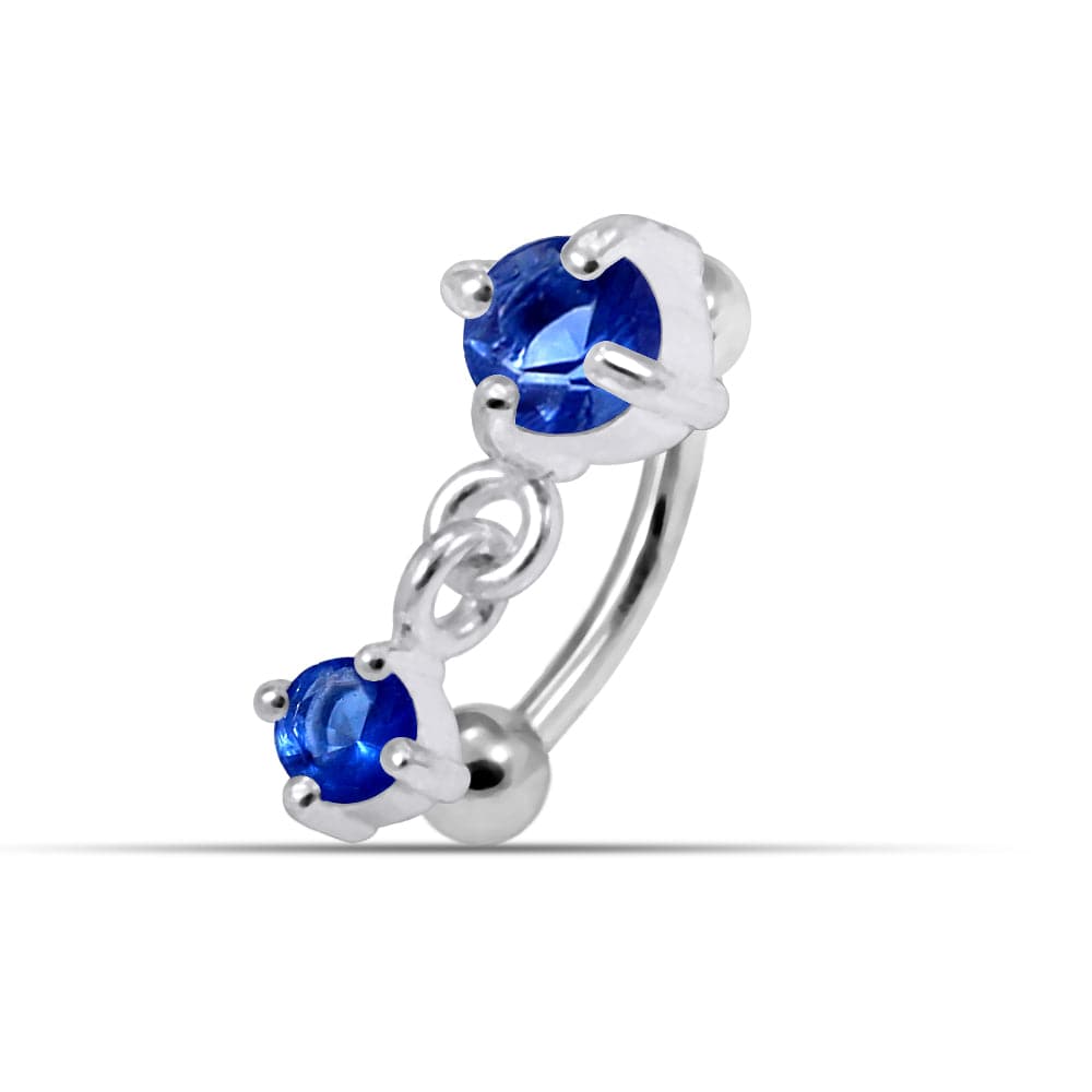 925 Sterling Silver Round CZ Jewelled Dangling Curved Barbell Eyebrow | Rook | Bridge Ring