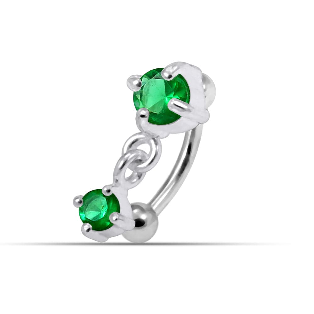 925 Sterling Silver Round CZ Jewelled Dangling Curved Barbell Eyebrow | Rook | Bridge Ring