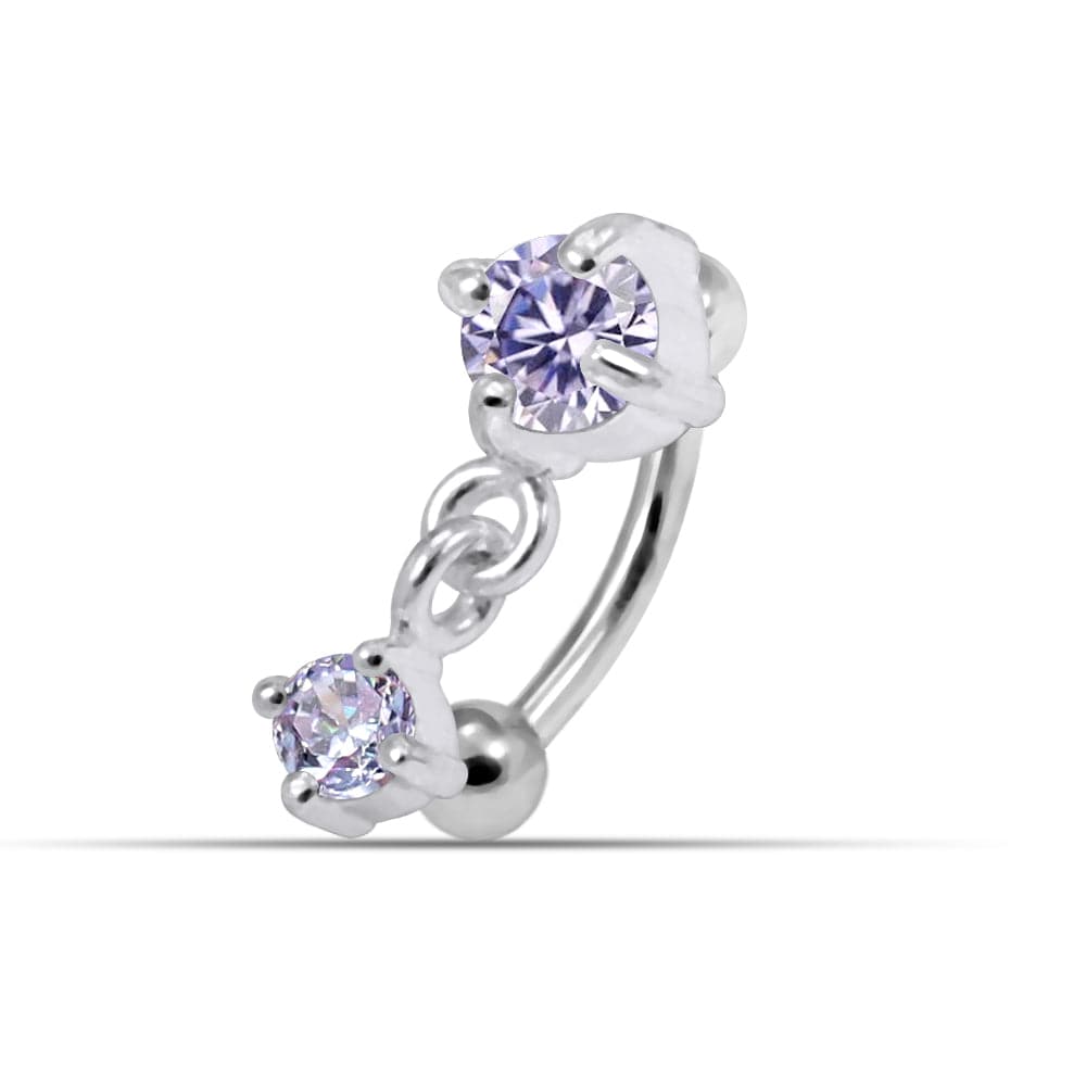 925 Sterling Silver Round CZ Jewelled Dangling Curved Barbell Eyebrow | Rook | Bridge Ring