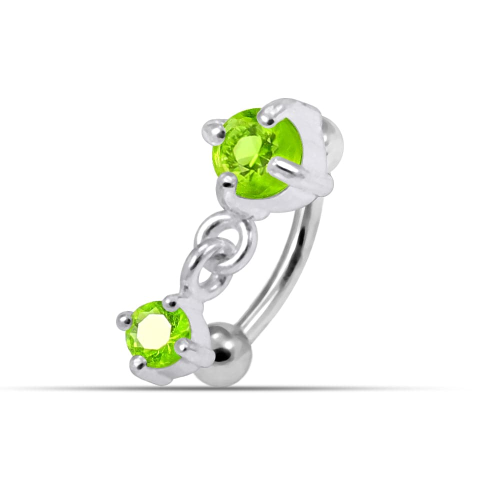 925 Sterling Silver Round CZ Jewelled Dangling Curved Barbell Eyebrow | Rook | Bridge Ring