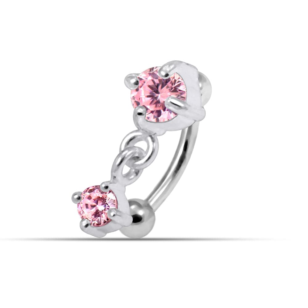 925 Sterling Silver Round CZ Jewelled Dangling Curved Barbell Eyebrow | Rook | Bridge Ring