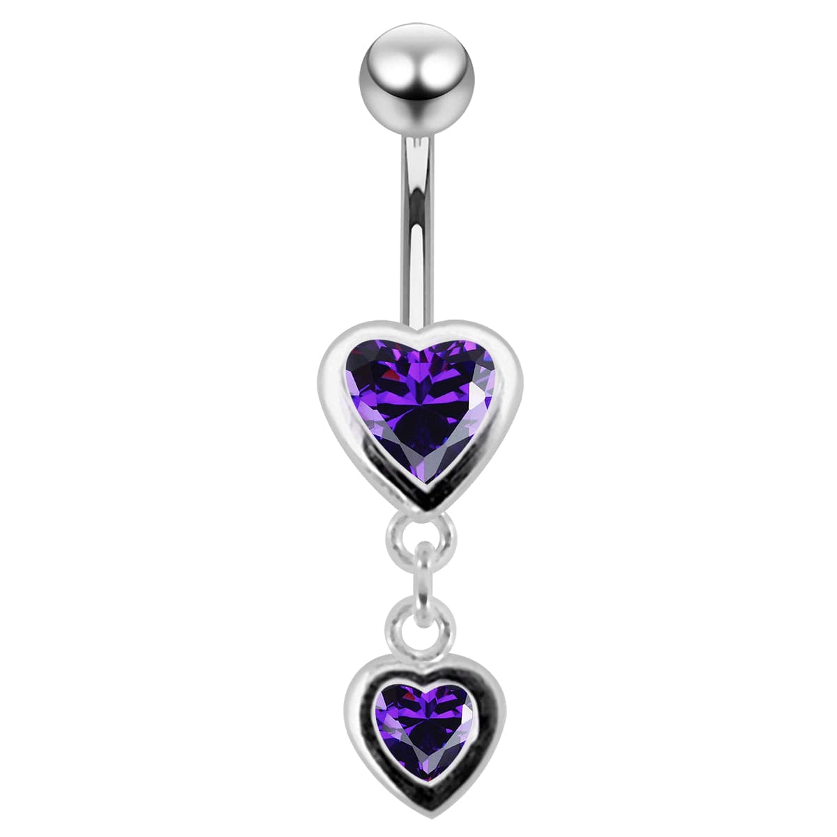 925 Sterling Silver Moving Duel Jewelled Heart Belly Ring