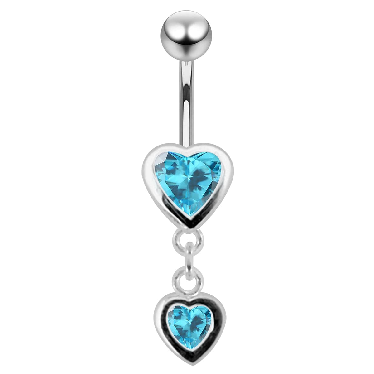 925 Sterling Silver Moving Duel Jewelled Heart Belly Ring