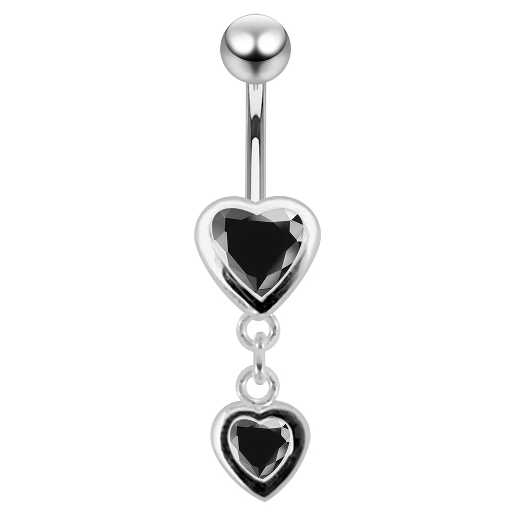 925 Sterling Silver Moving Duel Jewelled Heart Belly Ring