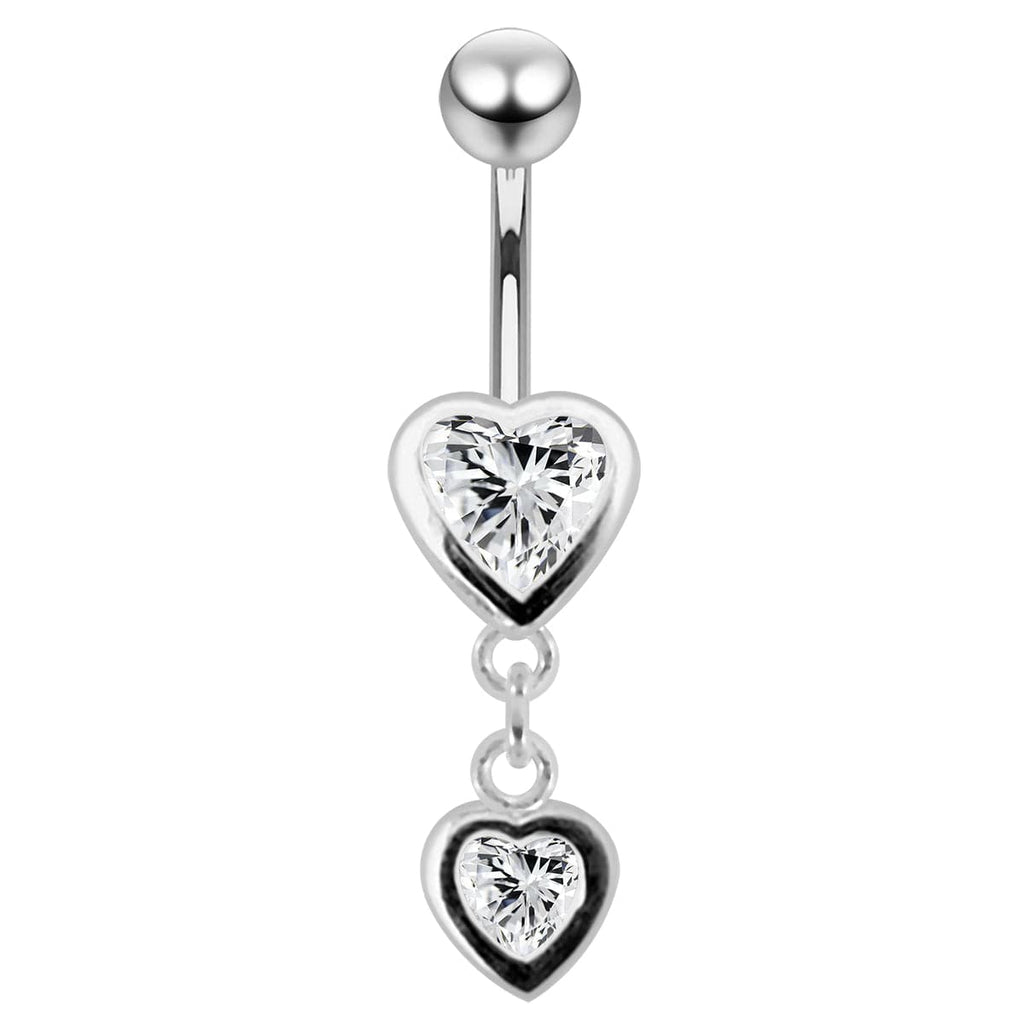 925 Sterling Silver Moving Duel Jewelled Heart Belly Ring