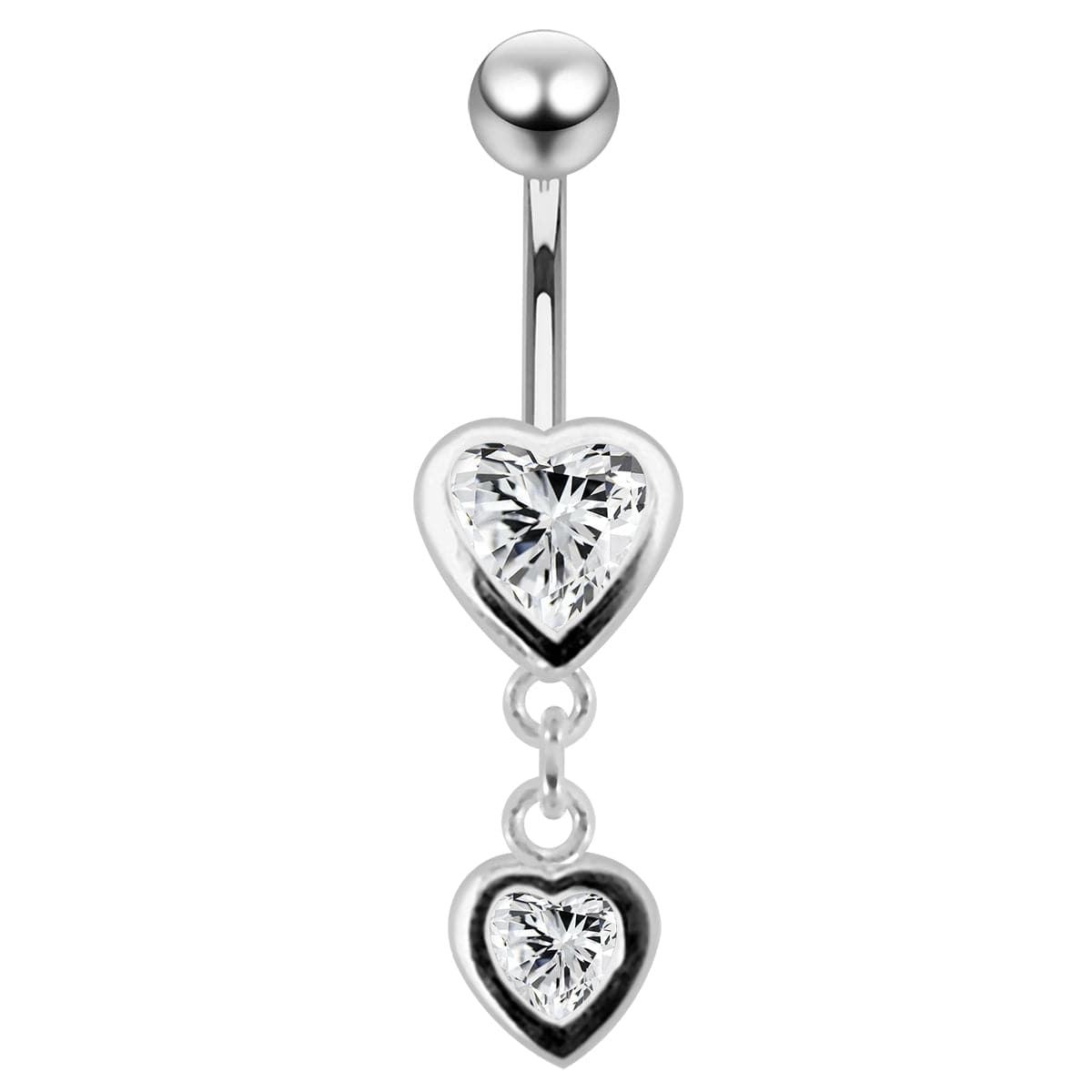 925 Sterling Silver Moving Duel Jewelled Heart Belly Ring